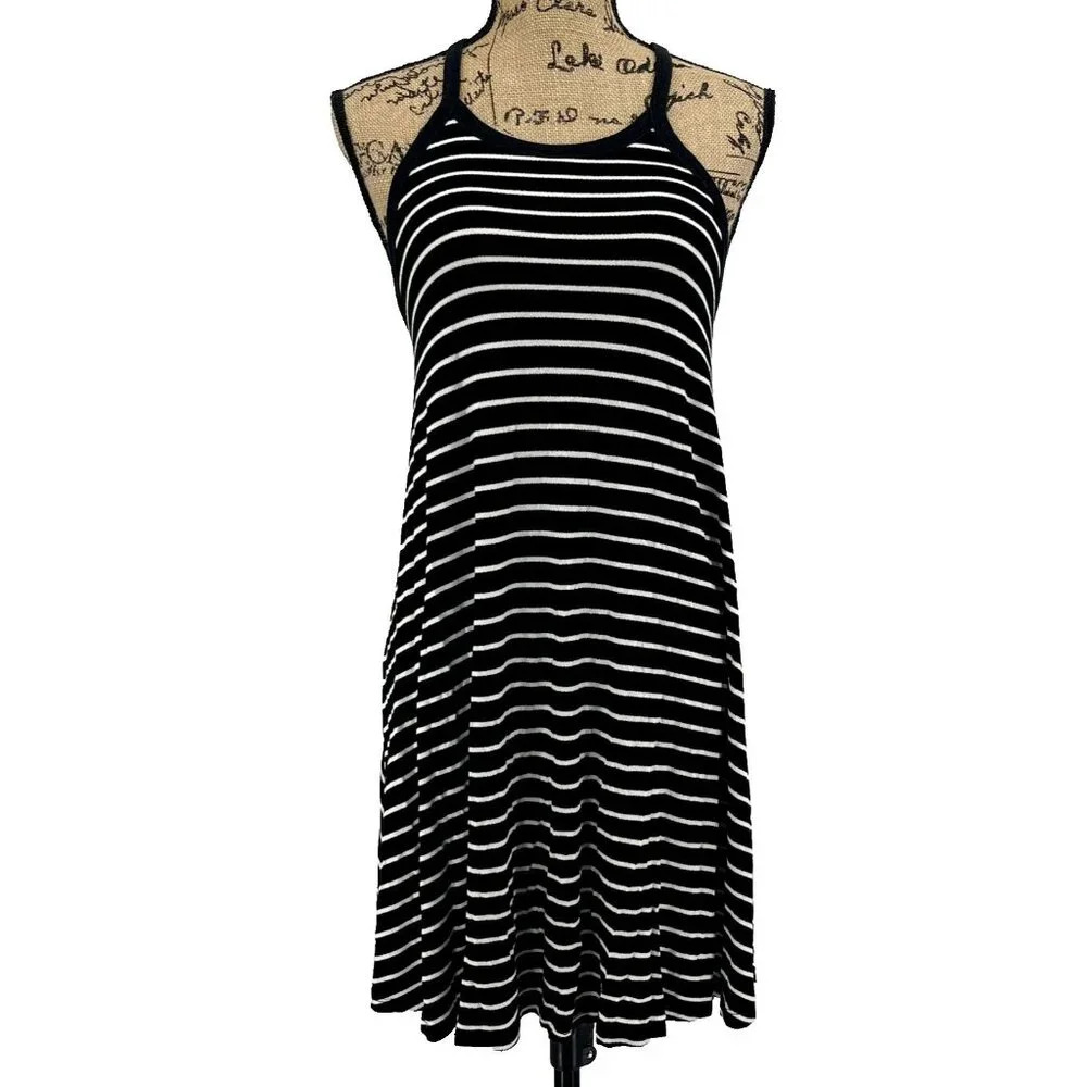 Anthropologie Saturday Sunday Small Black White Striped Sleeveless A-line Dress